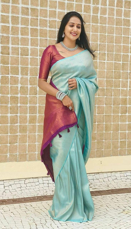 Dazzling Firozi Soft Silk Saree