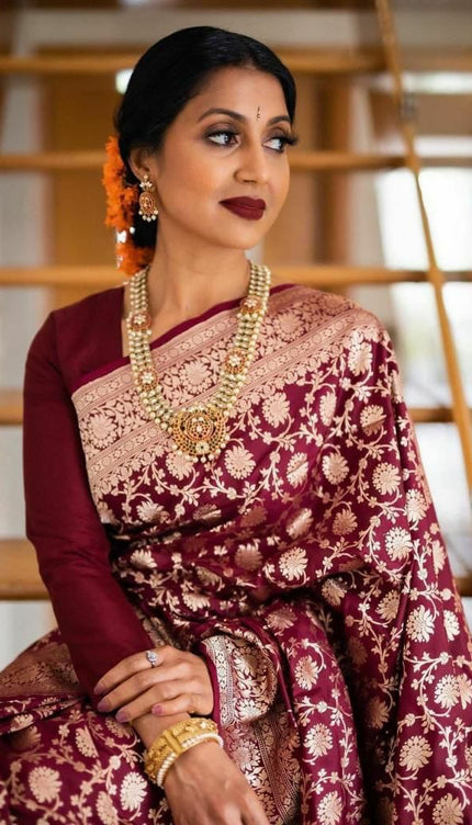 Wine Banarasi Silk Saree