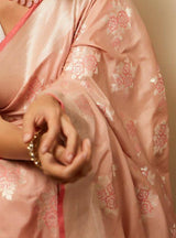 Peach Silk Saree With Weaving Work