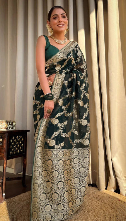 Laita Green Banarasi Silk Saree