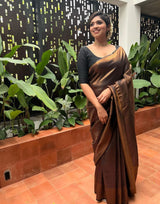 Black Golden Butti Soft Banarasi Silk Saree With Attached Blouse