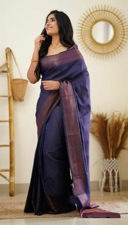 Lagniappe Navy Blue Soft Silk Saree