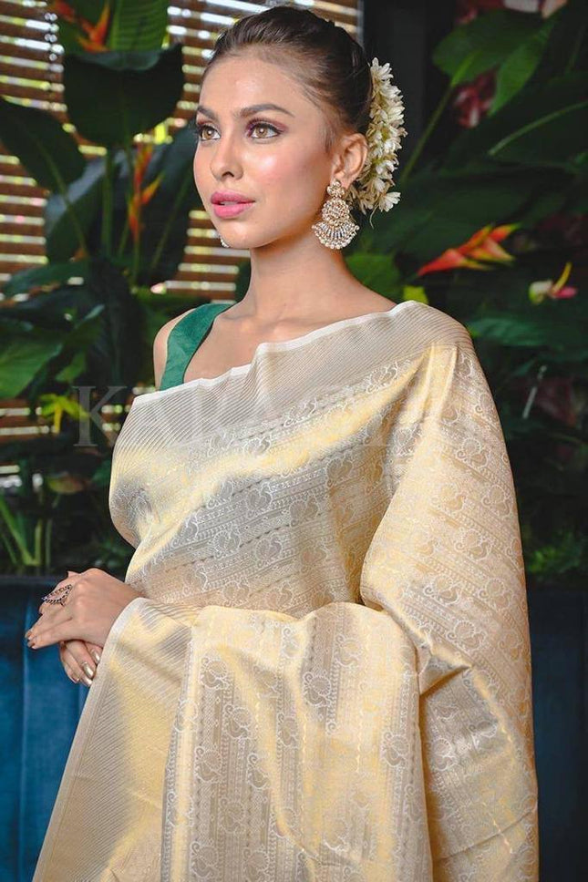 Dazzling White Color Soft Lichi Silk  Saree