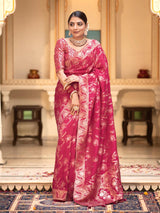 Hema RubyPink Banarasi Silk Saree WIth Fabulouse Blouse Piece