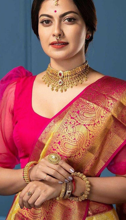 Lissome Yellow Soft Silk Saree