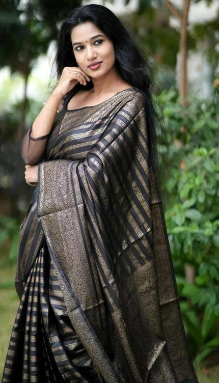 Excellent Black Soft Silk Saree