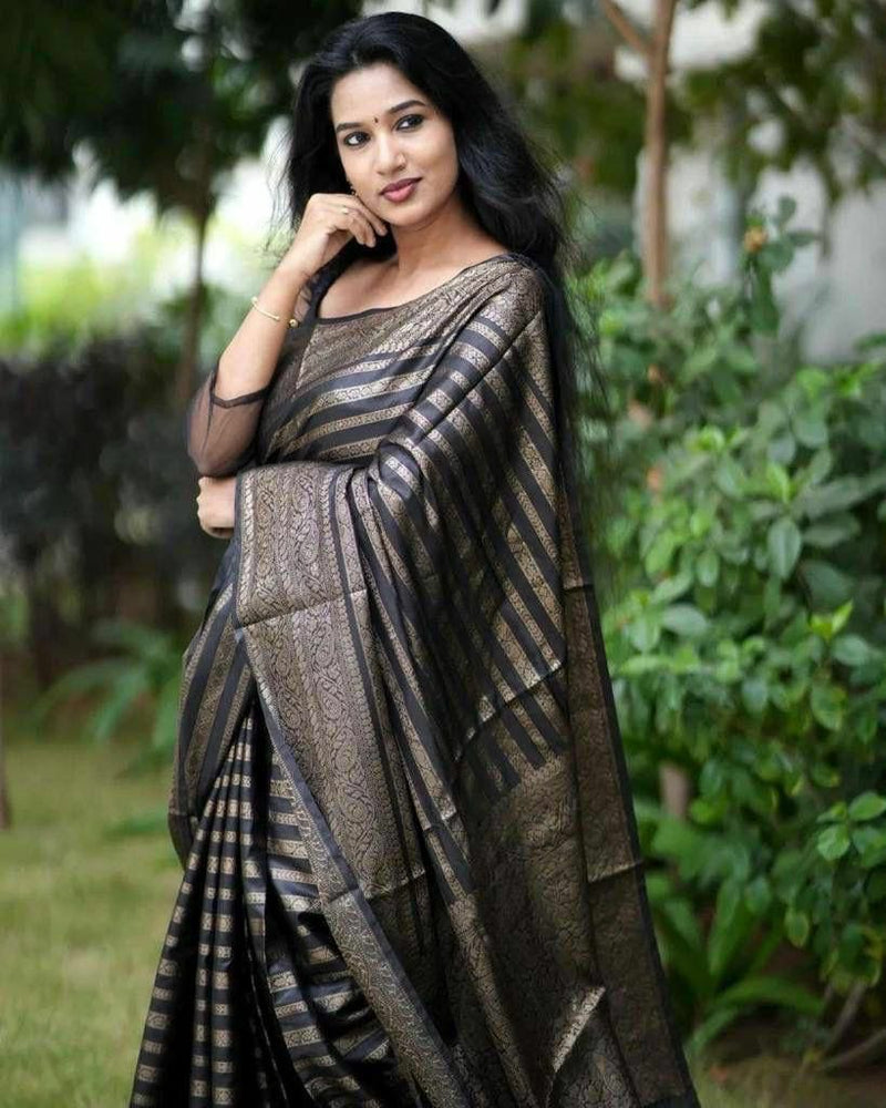 Excellent Black Soft Silk Saree