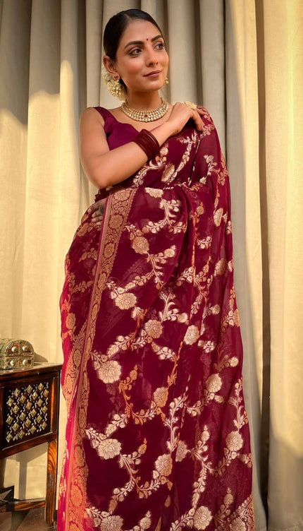 Laita Red Banarasi Silk Saree