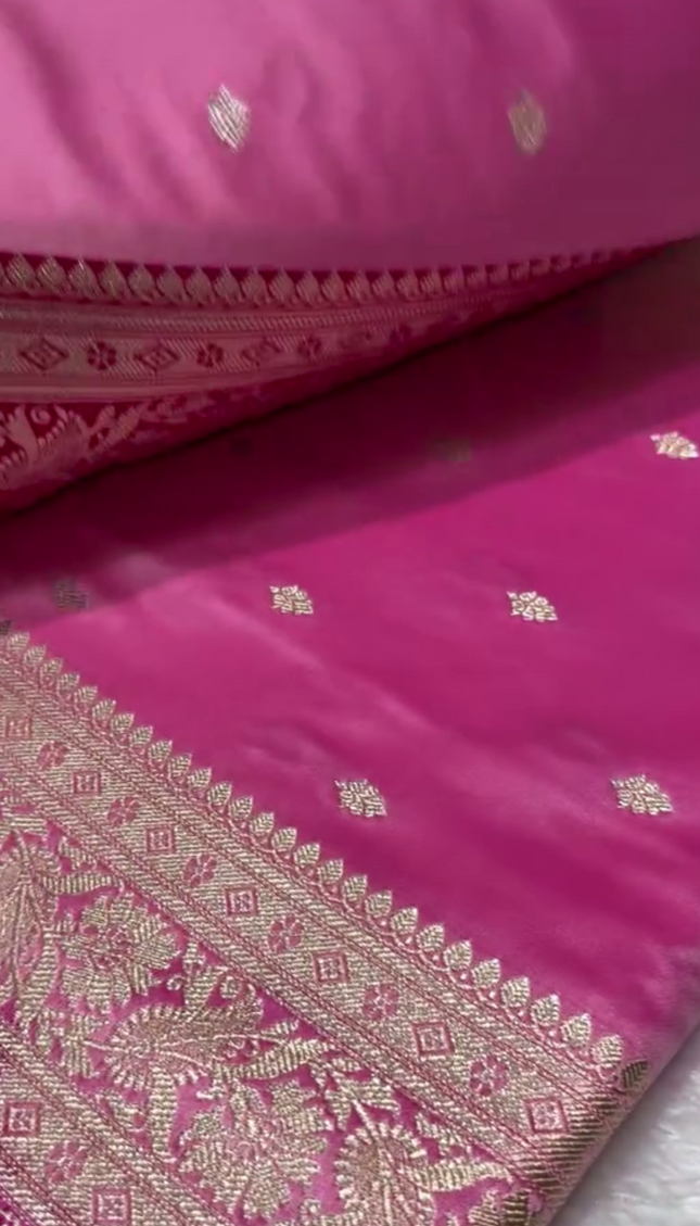 Tanirika - Pink Mashru Silk Saree with Golden Zari Butta & Royal Woven Pallu