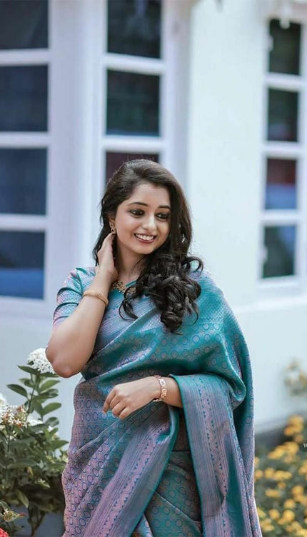 Sizzling Firozi Soft Silk Saree