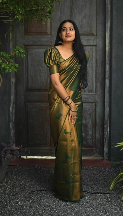 Dark Green Soft Lichi Silk Jacquard Saree