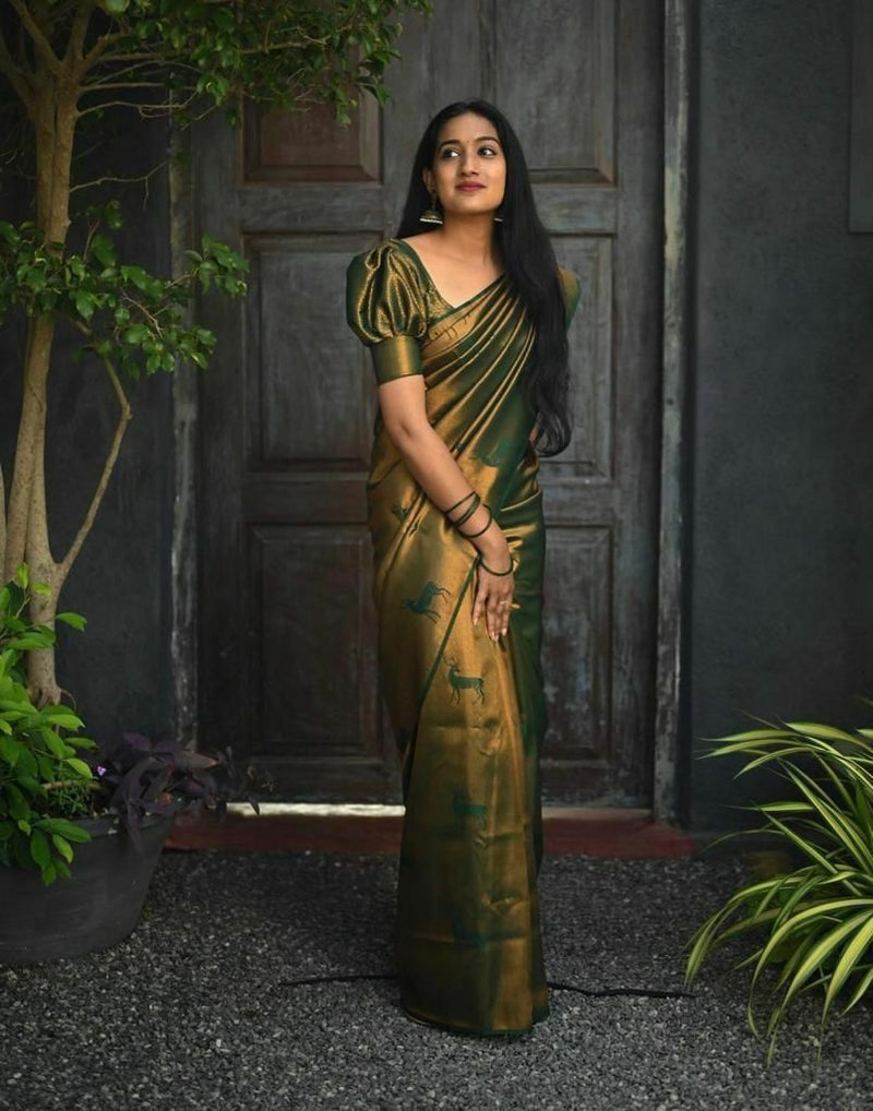 Dark Green Soft Lichi Silk Jacquard Saree