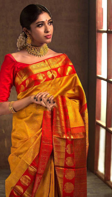 Adorning Yellow Soft Banarasi Silk Saree