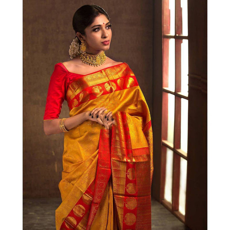 Adorning Yellow Soft Banarasi Silk Saree
