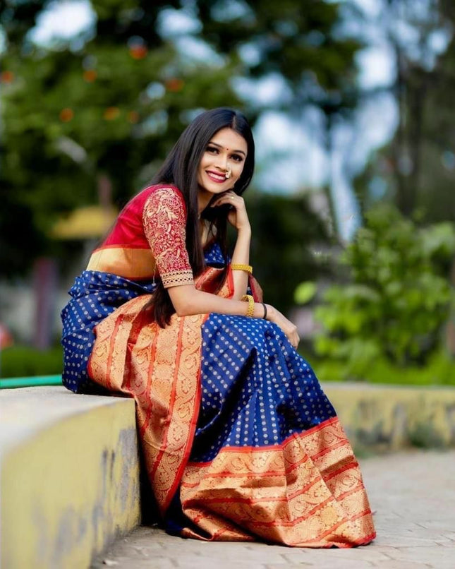 Glowing Royal Blue Soft Banarasi Silk Saree