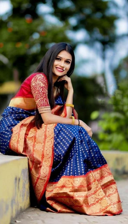 Glowing Royal Blue Soft Banarasi Silk Saree