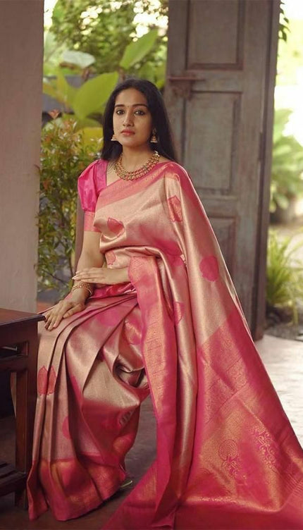 Elegant Peach Soft Silk Saree