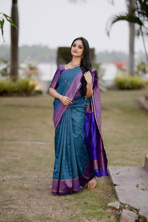 Blue Soft Lichi Silk Jacquard Work Saree