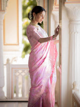 Hema Onion Pink Banarasi Silk Saree WIth Fabulouse Blouse Piece