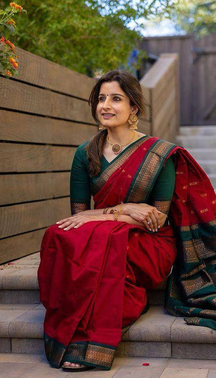 Woebegone Red Soft Silk Saree