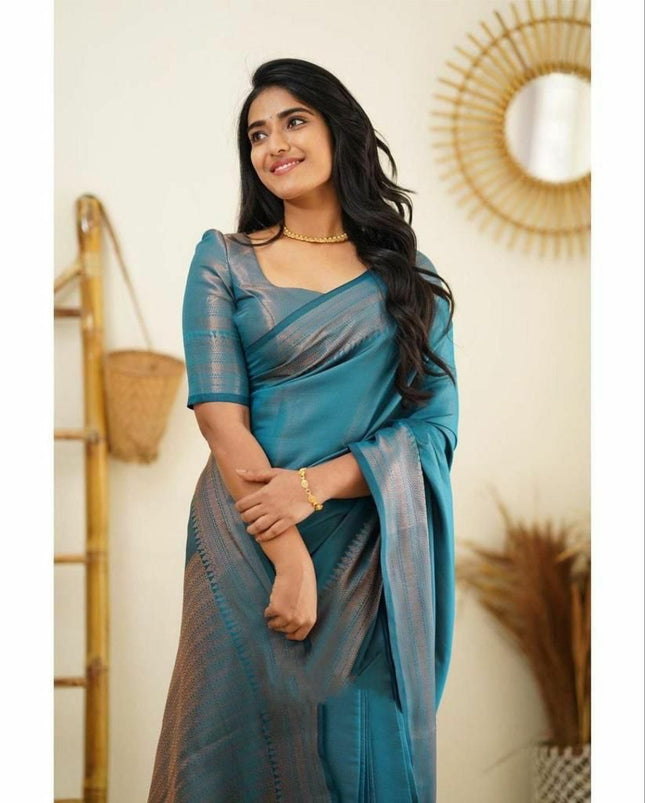Brood Firozi Soft Silk Saree