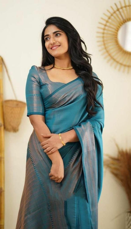 Brood Firozi Soft Silk Saree