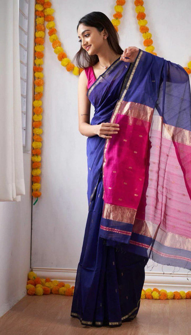 Blue Jacquard Work Soft Lichi Silk Saree