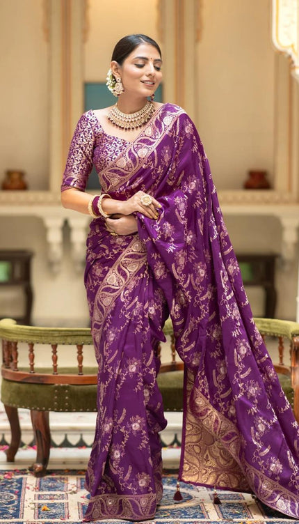 Hema Purple Banarasi Silk Saree