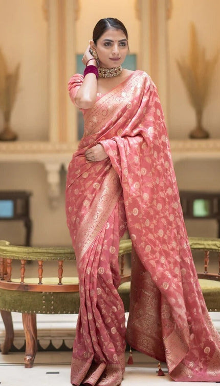 Hira Peach Banarasi Silk Saree