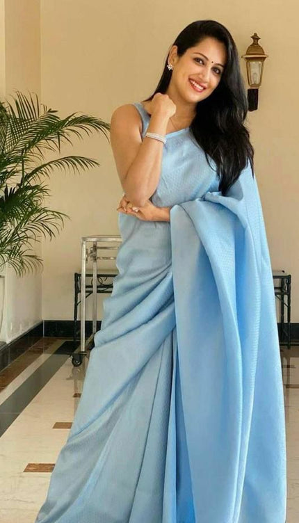 Ladies Sky Blue Color Soft Lichi Silk Saree