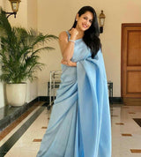 Ladies Sky Blue Color Soft Lichi Silk Saree