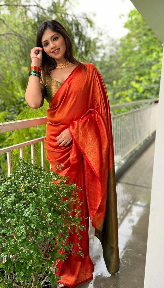 Evanescent Red Soft Silk Saree