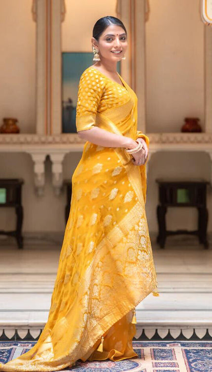 Hypnotic Yellow Soft Banarasi Silk Saree