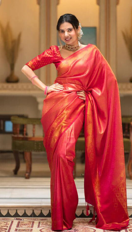 Carrot Red Premium Soft Banarasi Silk Saree