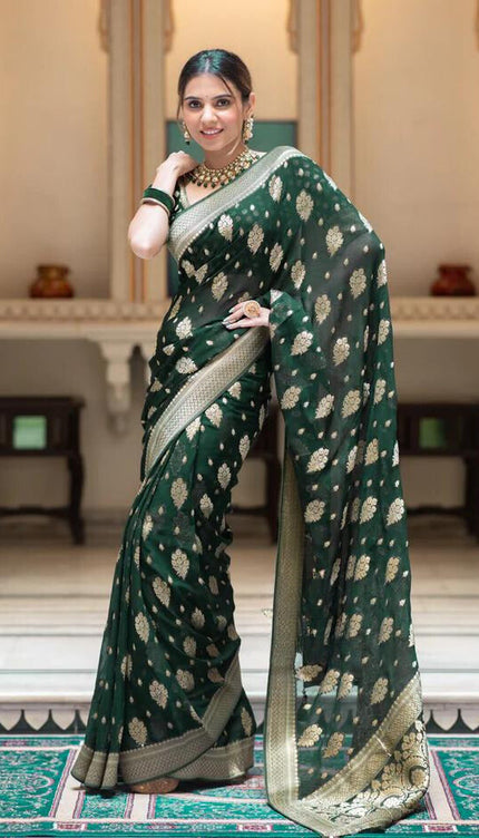 Green Banarasi Soft Silk Saree