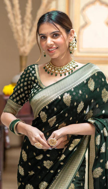 Green Banarasi Soft Silk Saree