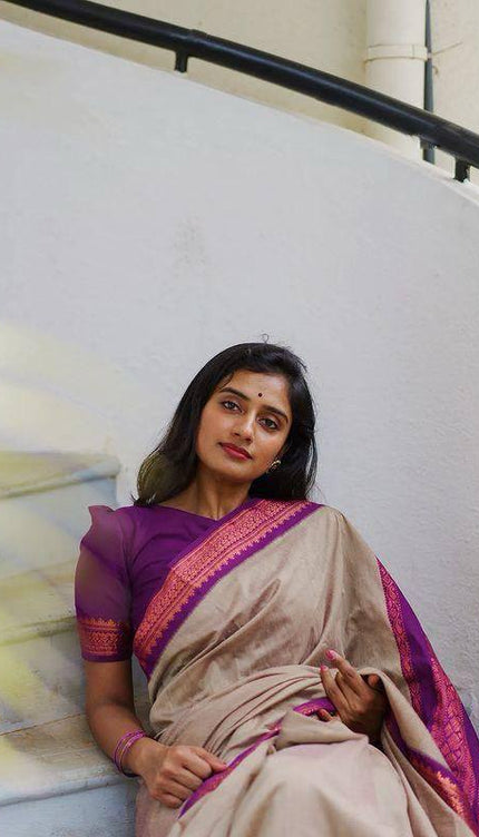 Admirable Beige Soft Silk Saree