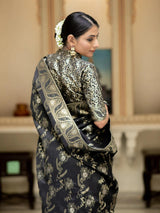 Hema Black Banarasi Silk Saree WIth Fabulouse Blouse Piece