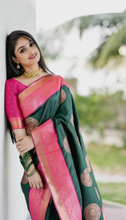 Green Lichi Silk Jacquard Work Saree