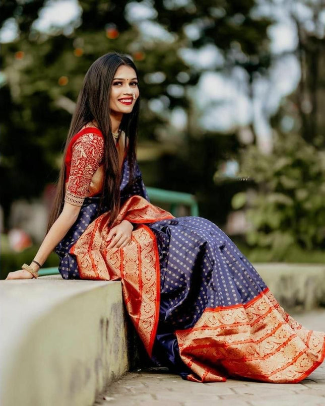 Glowing Royal Blue Soft Banarasi Silk Saree