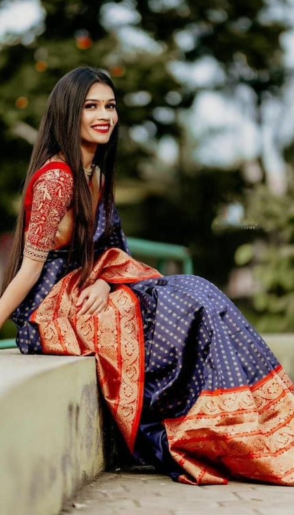 Glowing Royal Blue Soft Banarasi Silk Saree