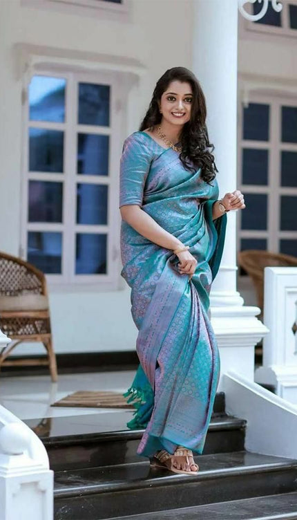 Sizzling Firozi Soft Silk Saree