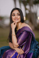 Blue Soft Lichi Silk Jacquard Work Saree