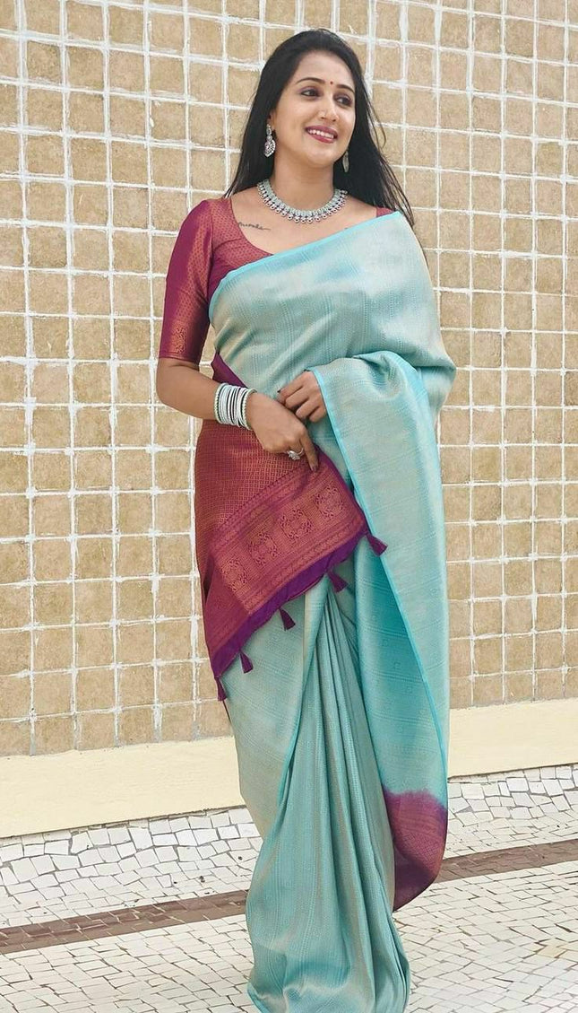 Dazzling Firozi Soft Silk Saree