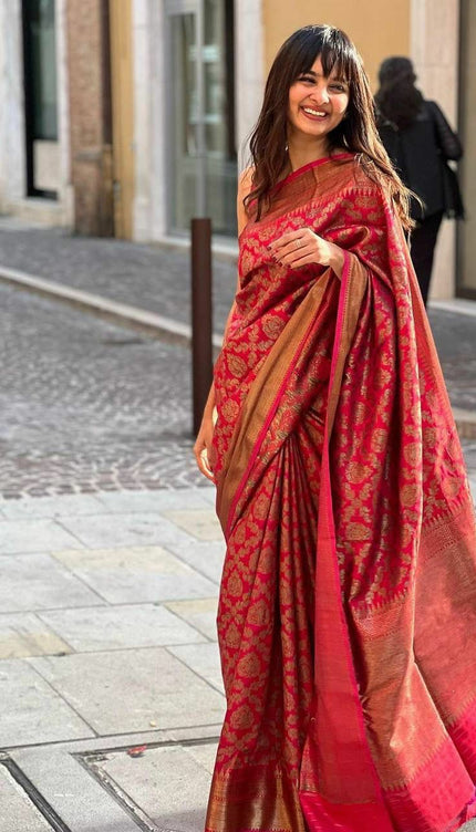 Dark Maroon Jacquard Work Saree