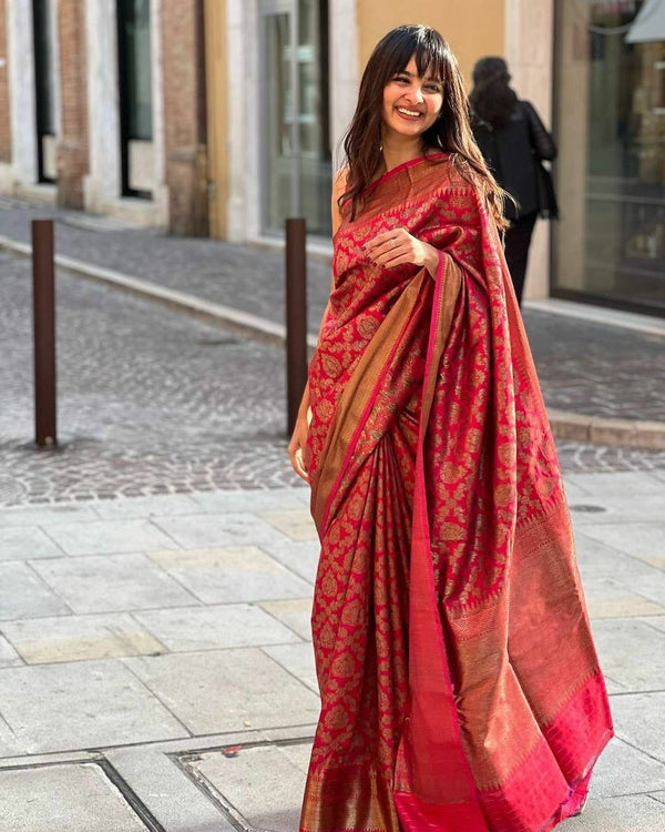 Dark Maroon Jacquard Work Saree