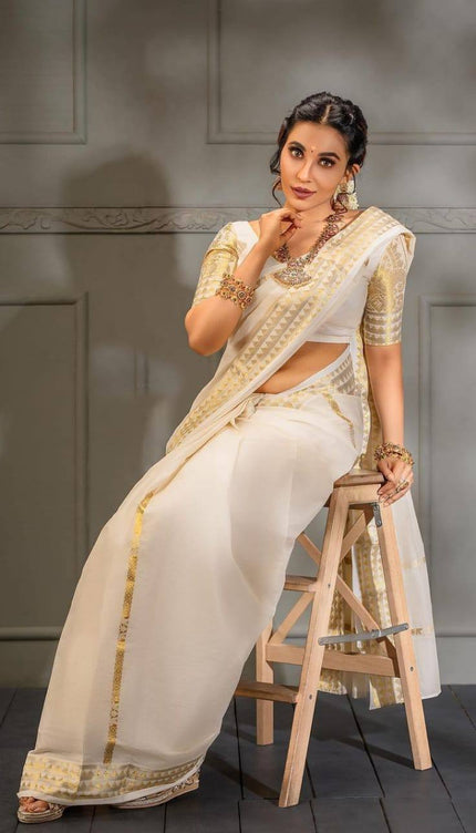 Special White Soft Banarasi Silk Saree