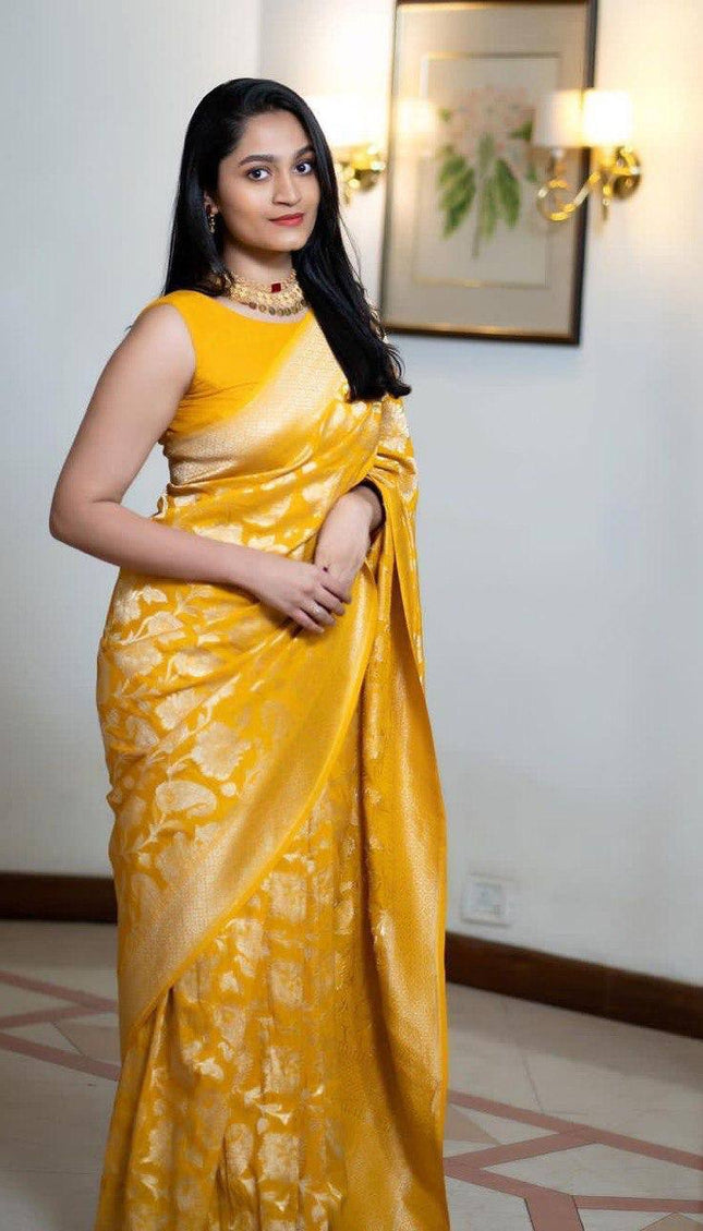 Charming Yellow Soft Silk Saree