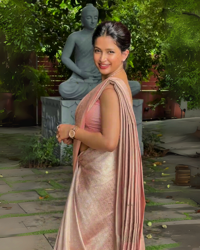 Mrinalini - Pink Banarasi Silk Saree with Subtle Zari Geometric Weave