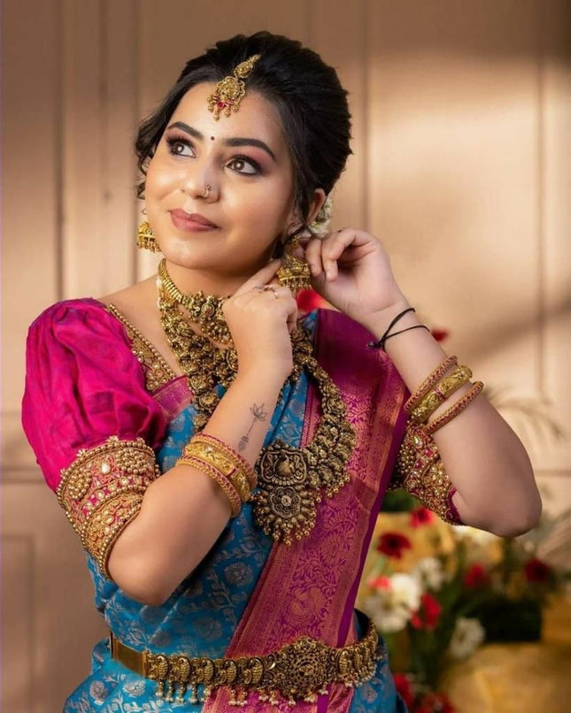 Desiring Firozi Soft Banarasi Silk Saree